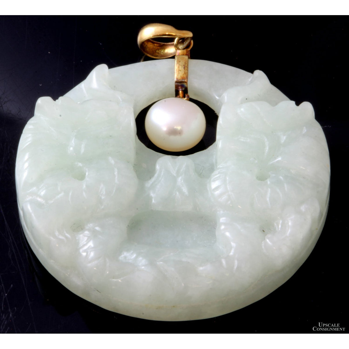 Light Green Jadeiete Jade Pearl 14K Carved Botanical Pendant