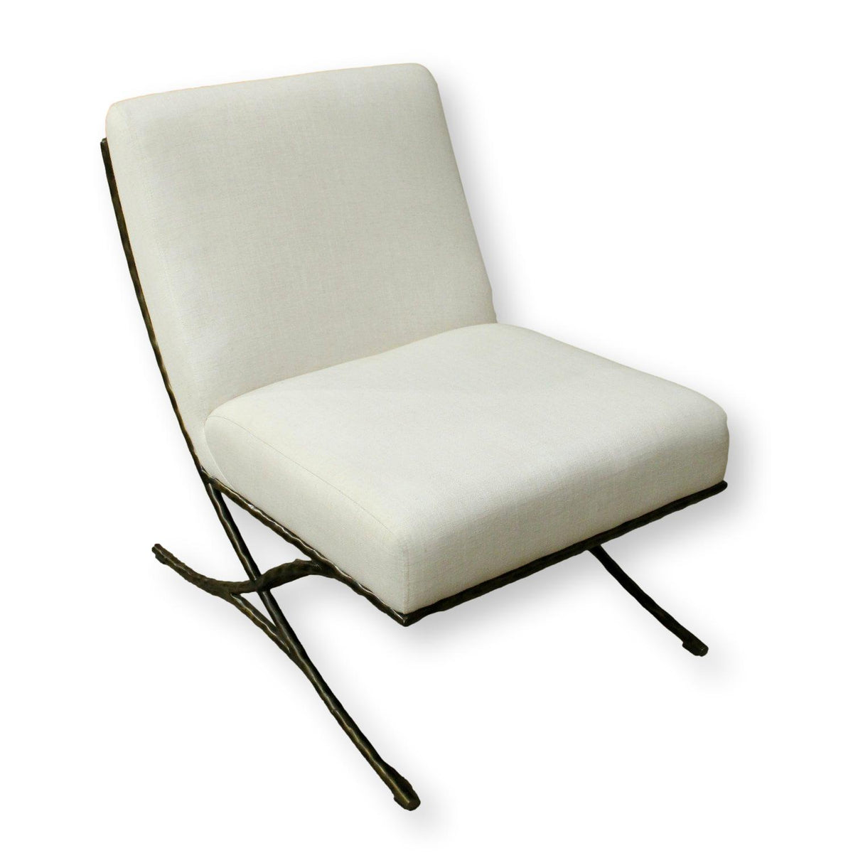 Armless Linen Accent Chair with Bronze Frame