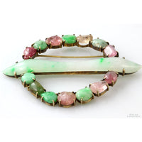 Grade A Jadeite Jade Semi-Precious Gemstone Antique Vermeil Brooch