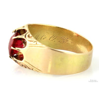 Antique Ruby Doublet Ring 14K Gold Large Red Stone Handcrafted Victorian Edwardian Size 10.75