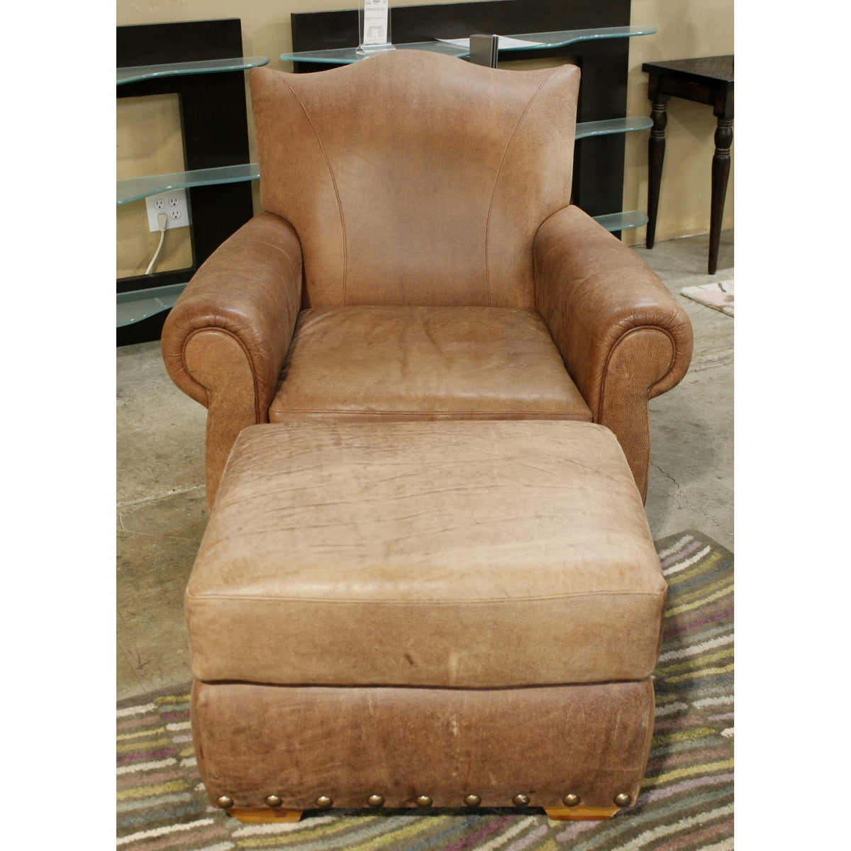 Brown Leather Club Chair & Ottoman
