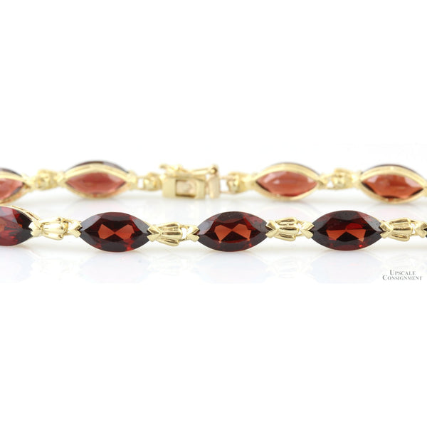 15ctw Red Almandine Garnet 10K Yellow Gold Link Bracelet