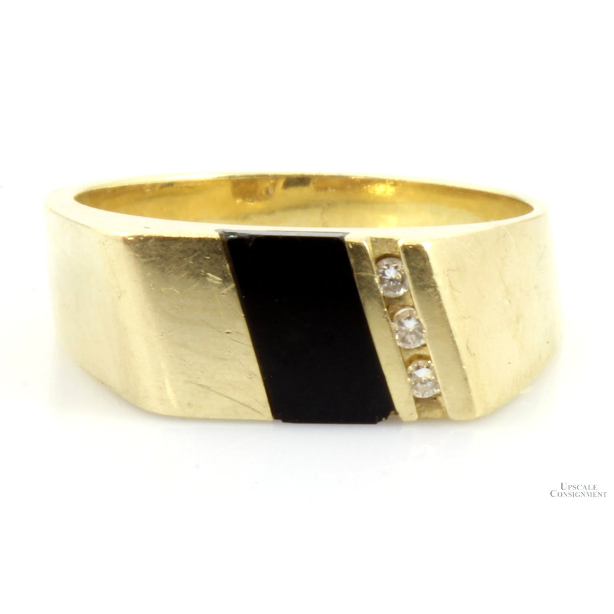 14K Gold Black Onyx & Diamond Men's Signet Ring