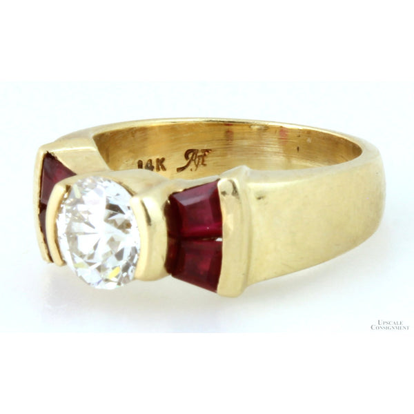 1.14ct Old European Cut Diamond & Ruby 14K Gold Ring