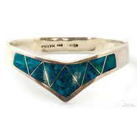 TAXCO Sterling Silver Turquoise Inlay Hinged Bangle