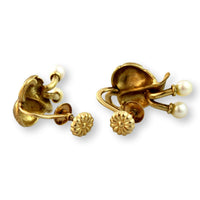 Two-Pearl Mid-Century Screwback Earrings 14K Two-Tone Finish Gold