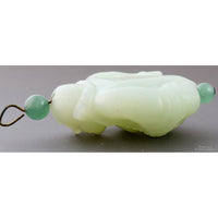 Carved Celadon Nephrite Jade Happy Buddha Pendant - 39.83G