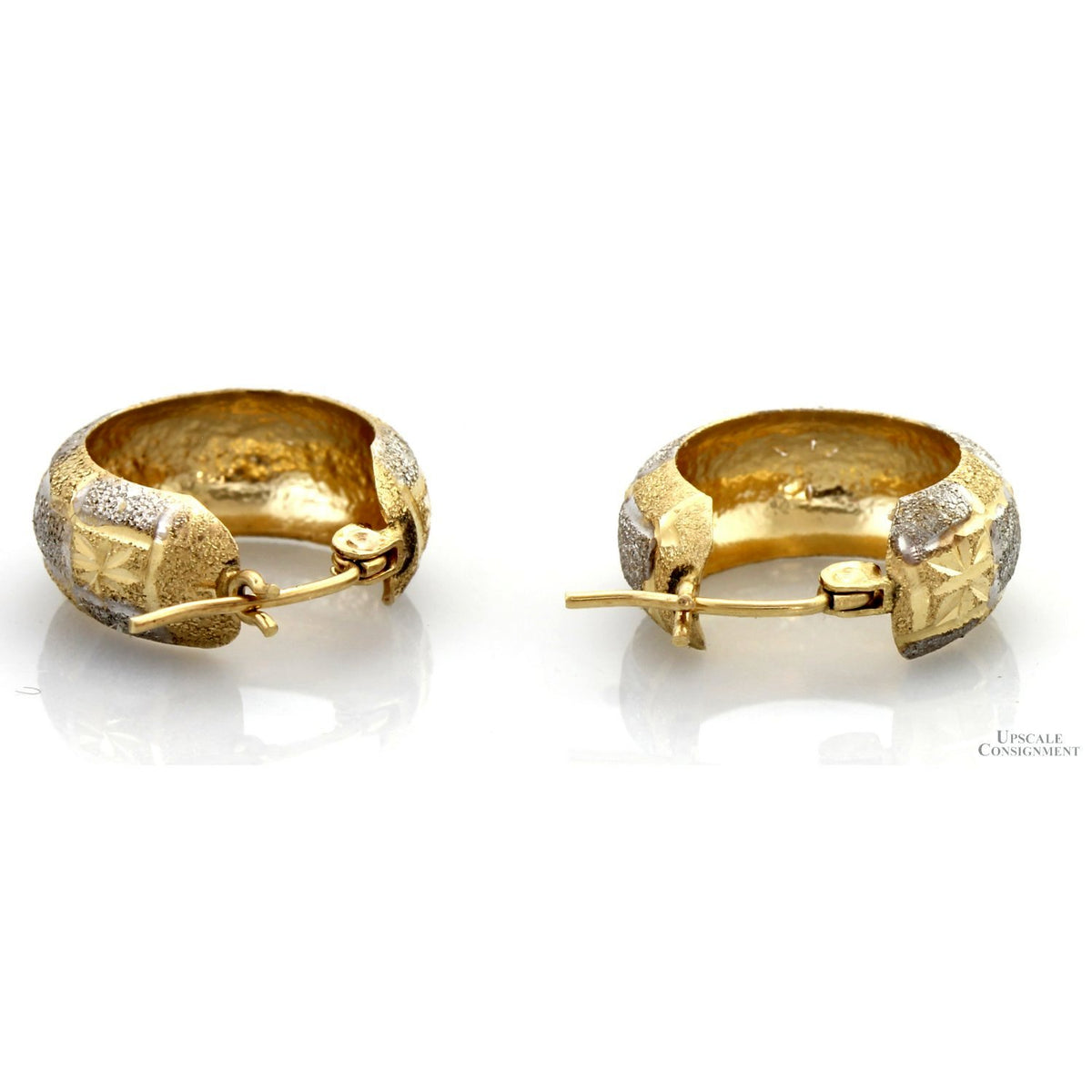 Diamond-Cut Star Design Hoop Earrings |14K Two-Tone Gold