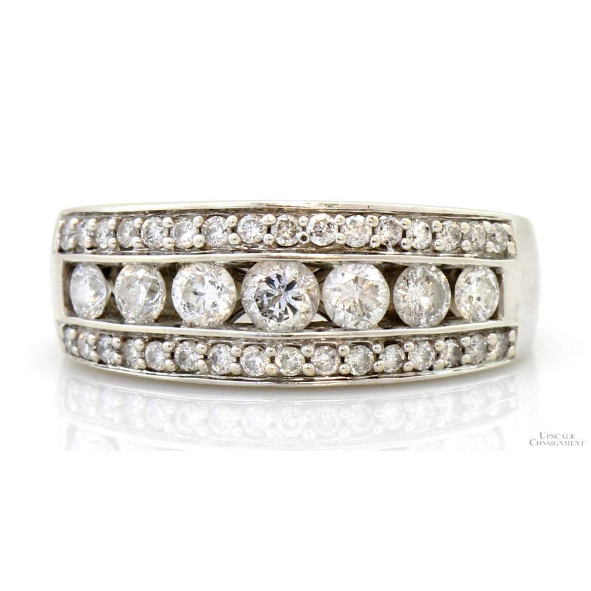 1.01ctw Diamond 14K White Gold Vintage Inspired Triple Row Ring