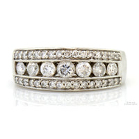1.01ctw Diamond 14K White Gold Vintage Inspired Triple Row Ring