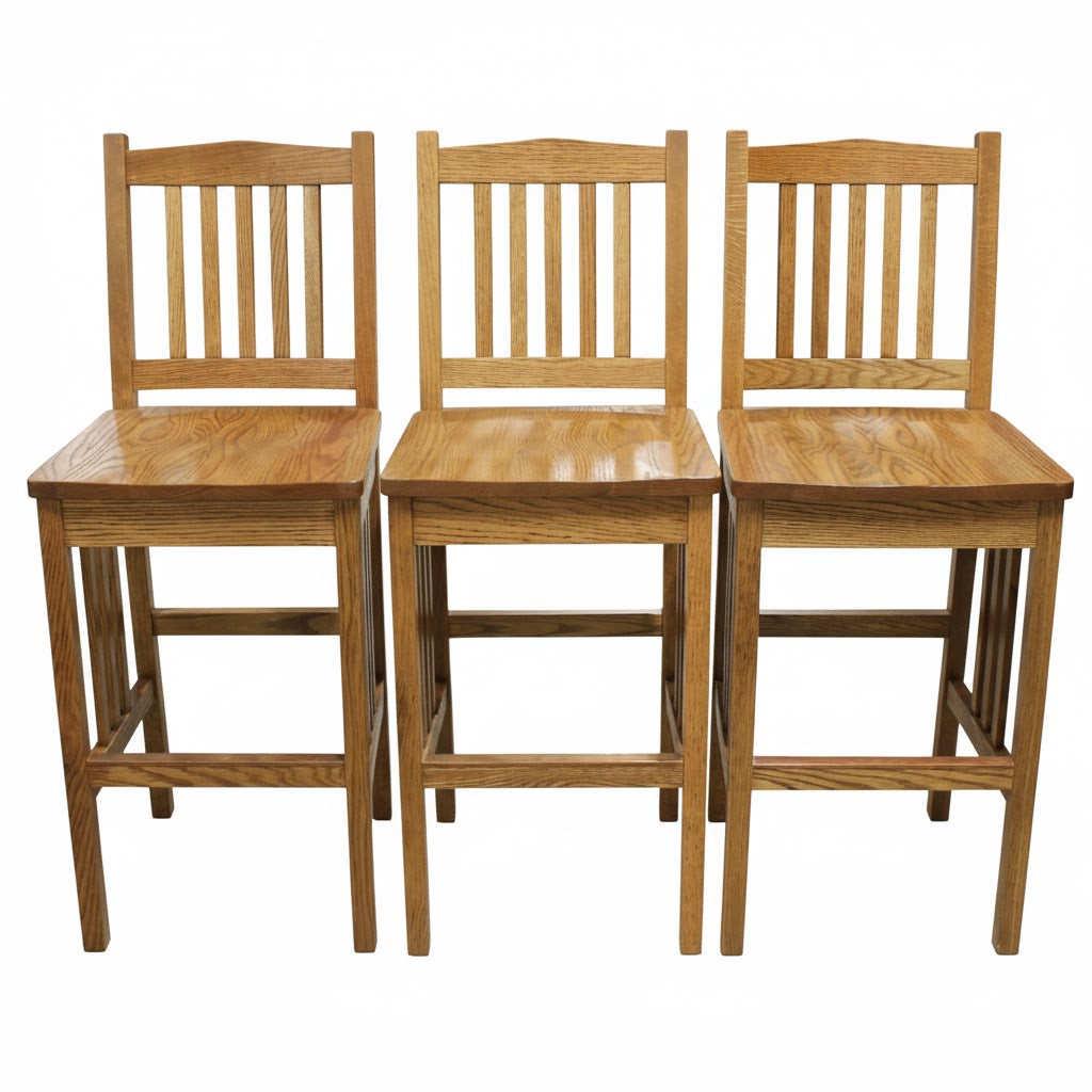 Set/3 Honey Oak Bar Stools