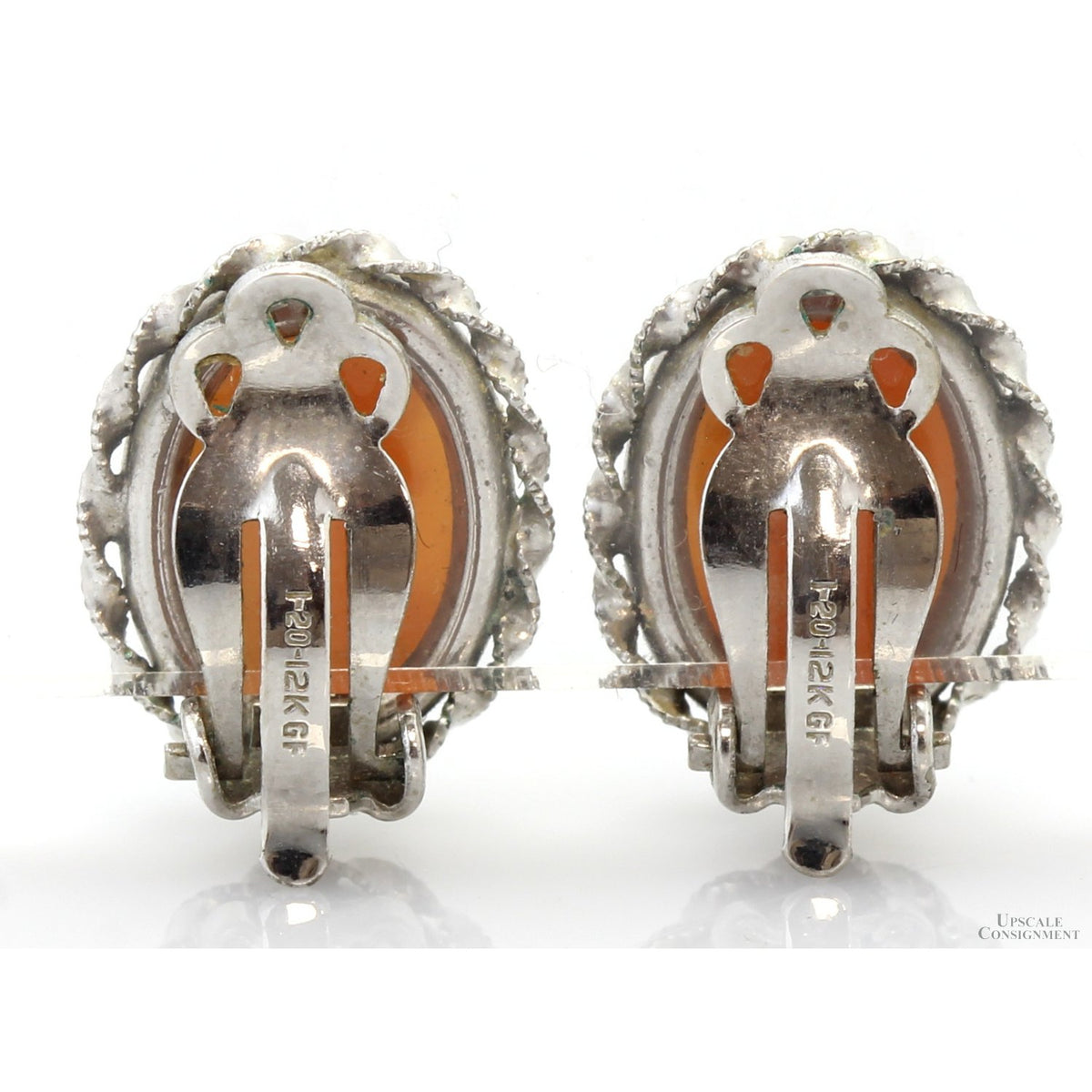 Shell Cameo Clip Earrings 12K White Gold Filled Mountings