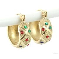 14K Two-Tone Gold Huggie Earrings- Enameled Jewels