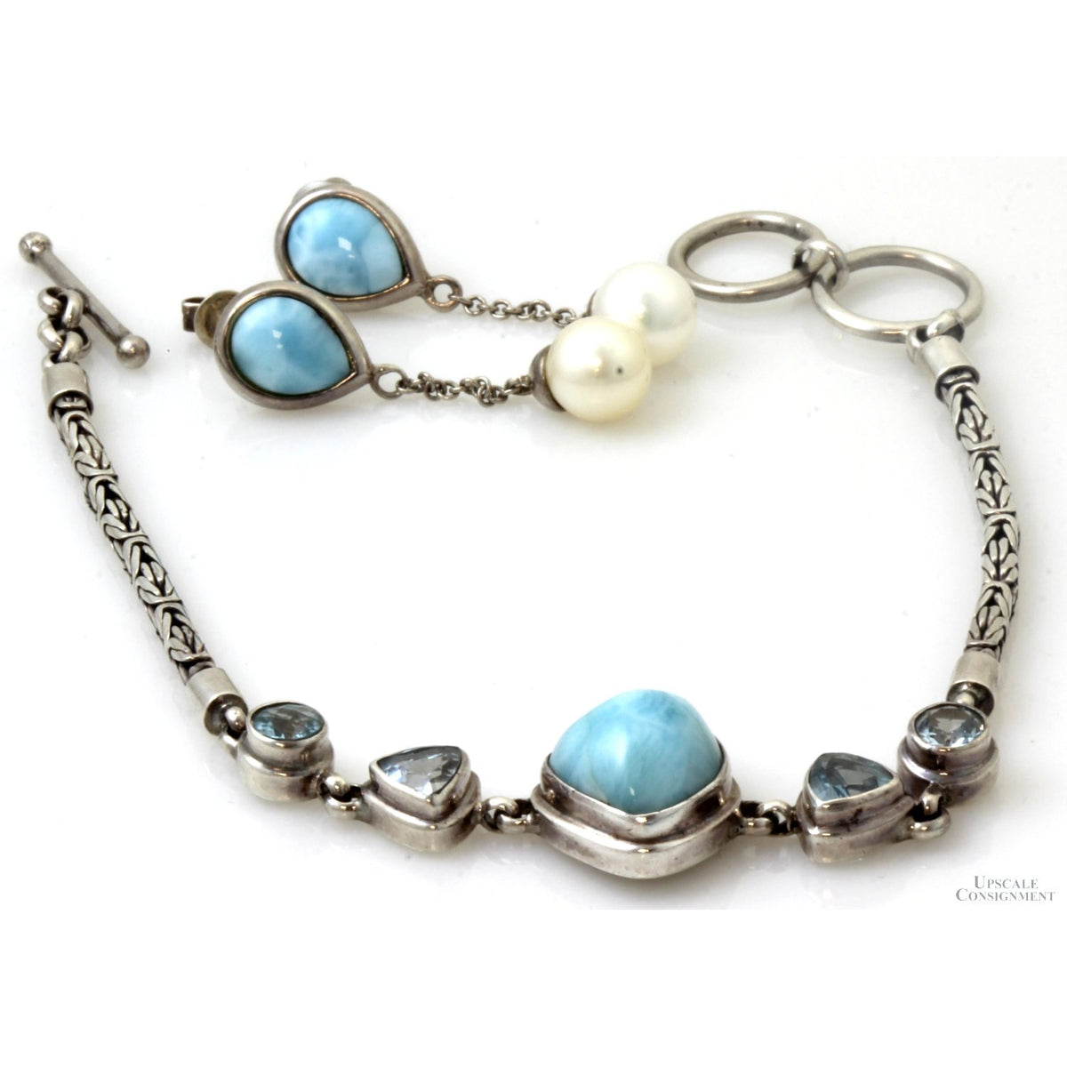Starborn Larimar Blue Topaz White Topaz Pearl Sterling Silver Suite