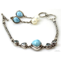 Starborn Larimar Blue Topaz White Topaz Pearl Sterling Silver Suite