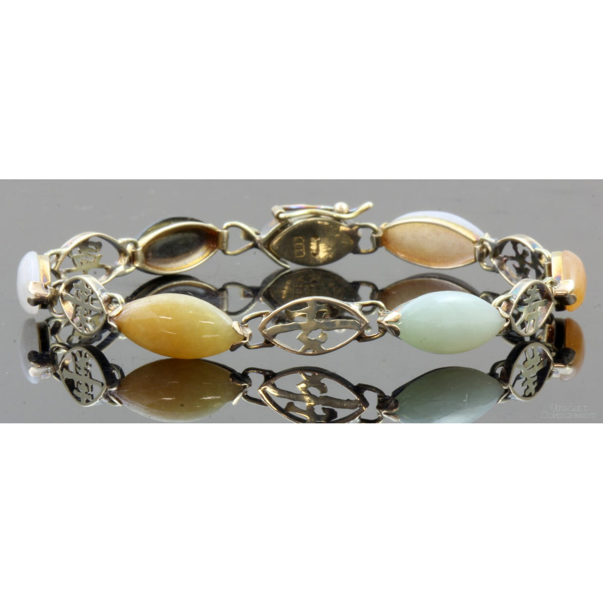 Multicolor Marquise-Shape Jade 14K Gold Good Fortune Bracelet