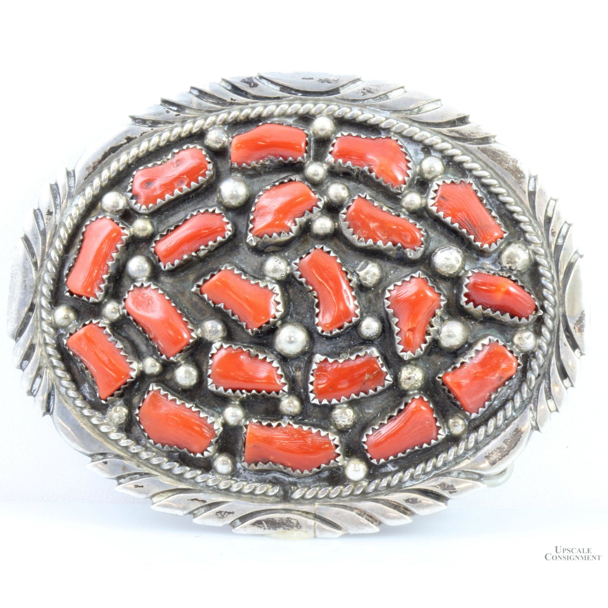 Red Coral Branch Sterling Silver Belt Buckle by Mildred Parkhurst