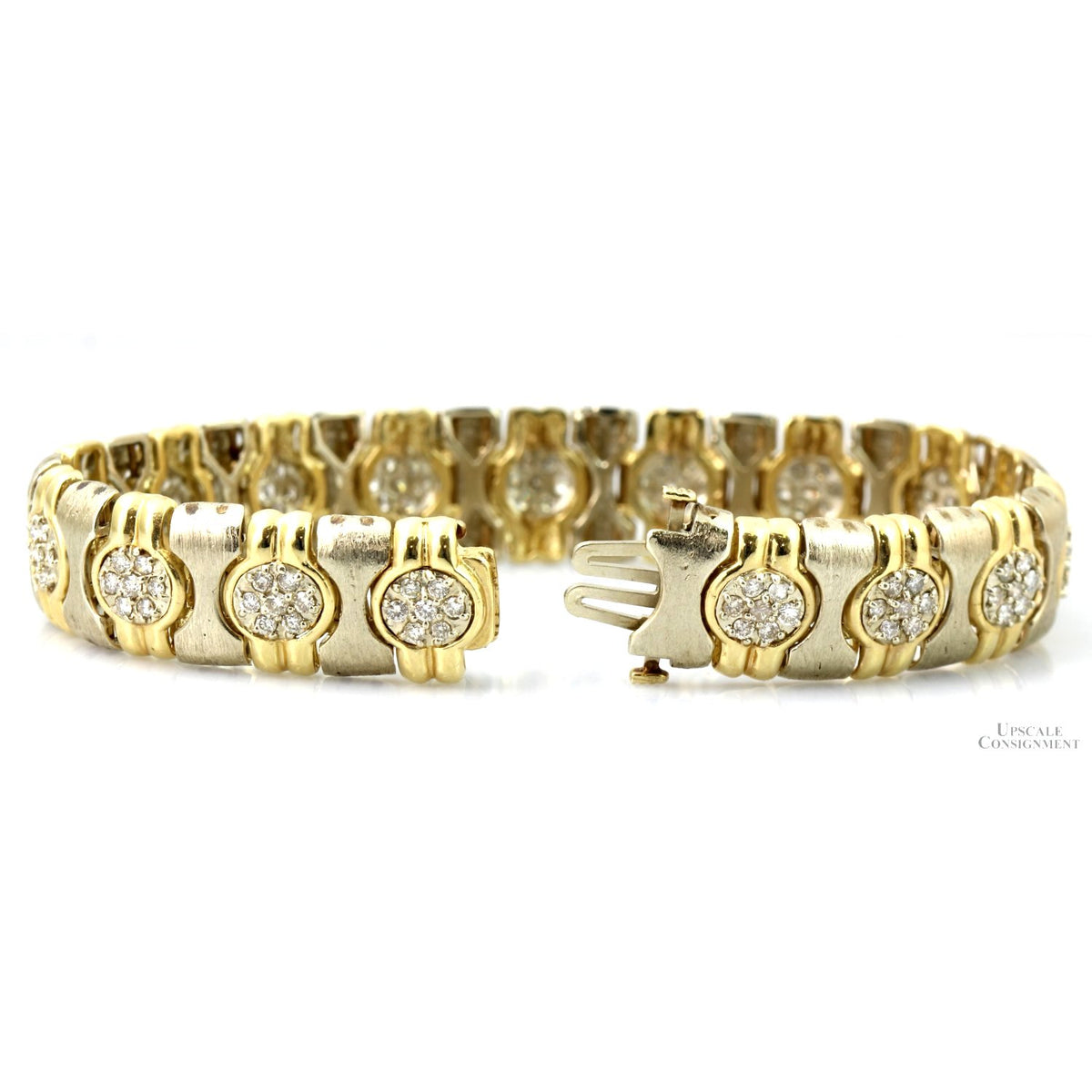 2.22ctw Diamond Cluster 14K Two-Tone Gold Bracelet
