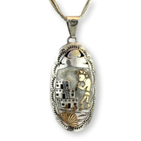 Navajo Henry Davis Sterling Silver Kokopelli Storyteller Pendant Necklace 12K Gold Overlay Liquid Silver 20”
