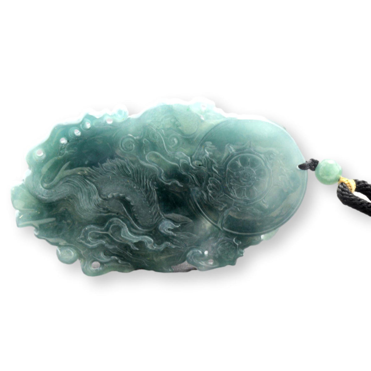 High-Relief Guatemalan Grade A Jadeite Pendant Laughing Buddha & Dragon
