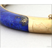 Vintage 14K Gold & Lapis Hinged Bangle | Natural Pyrite Inclusions