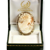 Italian 14K Yellow Gold  Carved Shell Cameo Brooch Pendant