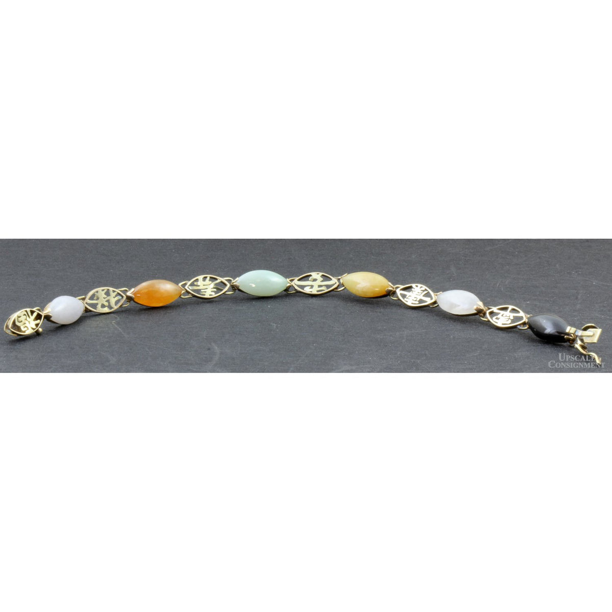 Multicolor Marquise-Shape Jade 14K Gold Good Fortune Bracelet