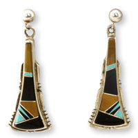 Don Lucas Sterling Silver Inlay Pendant with Coordinating Western Inlay Drop Earrings