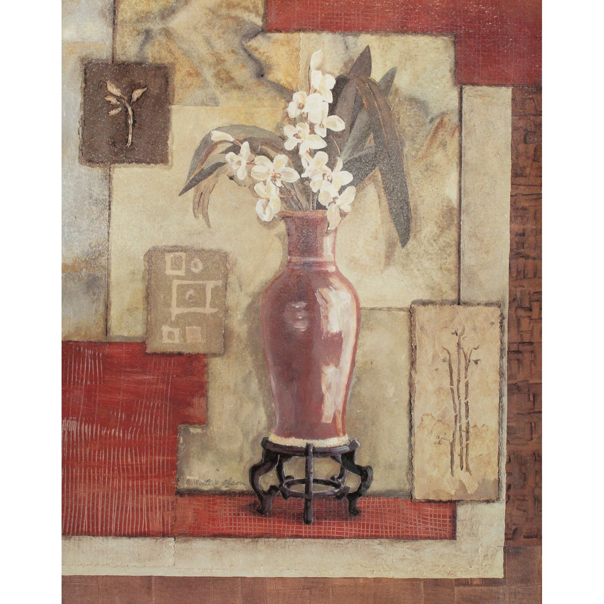 Framed Impressionist Print by Charlene Winterle Olson - Orchids In a Vase