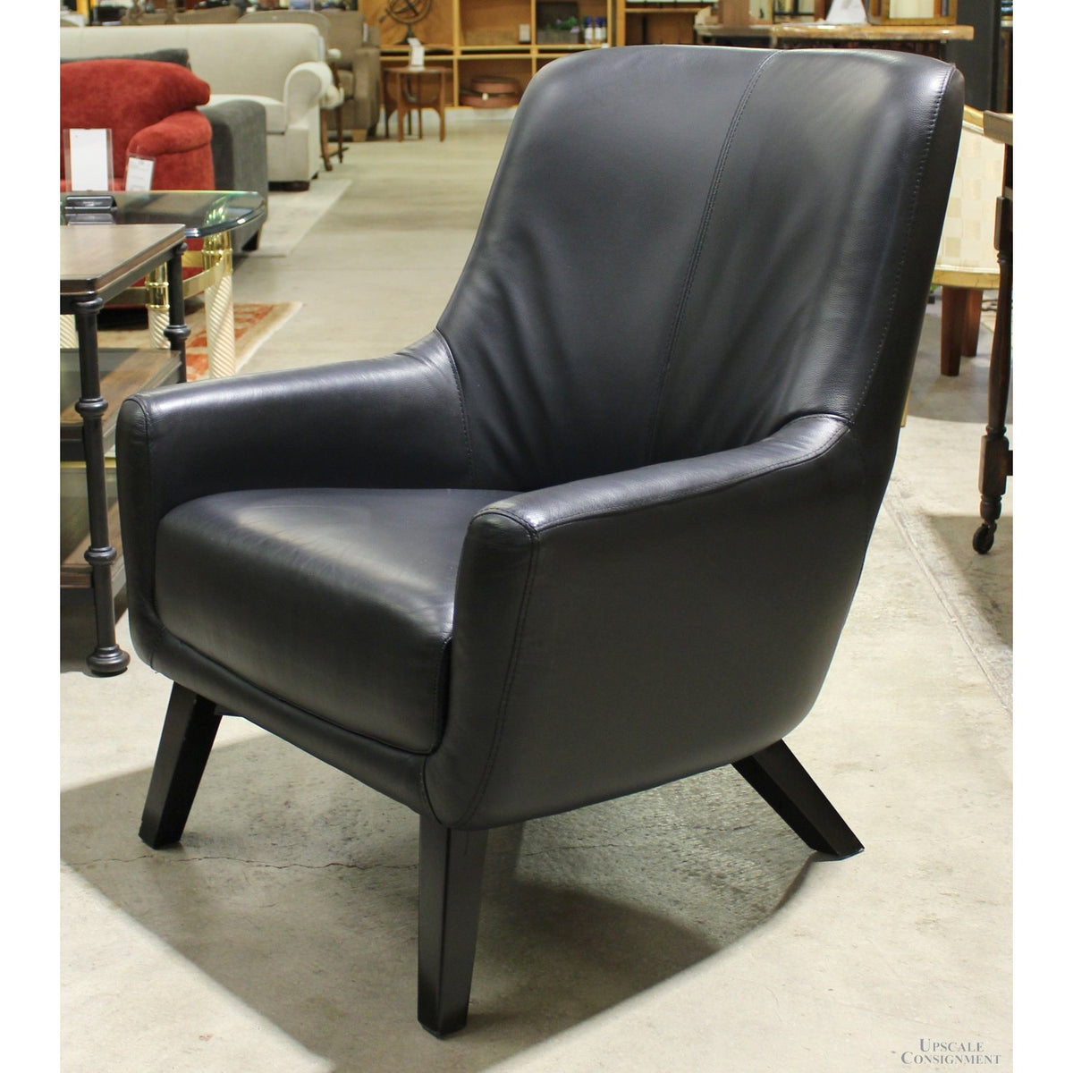 Black Leather Barrel Chair