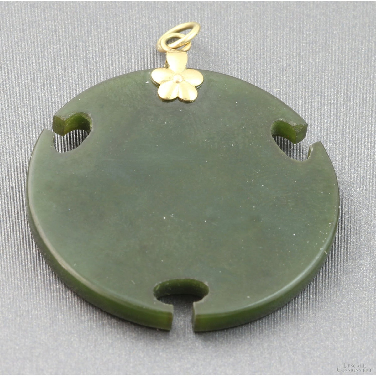 Vintage 14K Gold Triple Ruyi Bi-Disc Jadeite Jade Pendant
