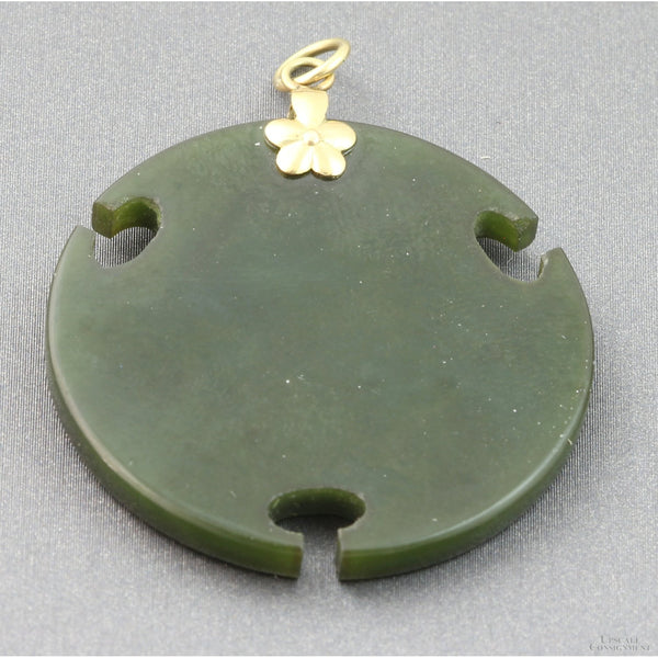 Vintage 14K Gold Triple Ruyi Bi-Disc Jadeite Jade Pendant