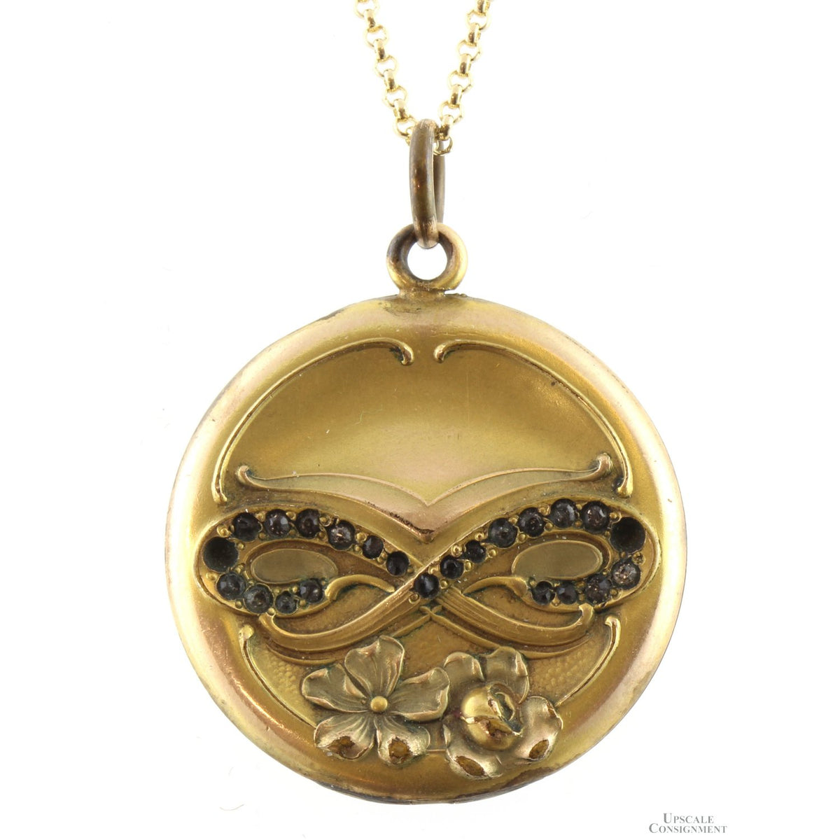 Late Victorian Wightman & Hough Gold-Filled Locket with Black Paste Stones