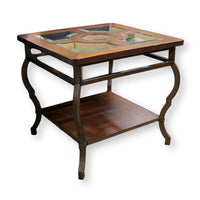 Square Wood & Metal End Table w/Glass Inserts