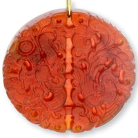 Natural Red Serpentine Dragon & Phoenix Pendant
