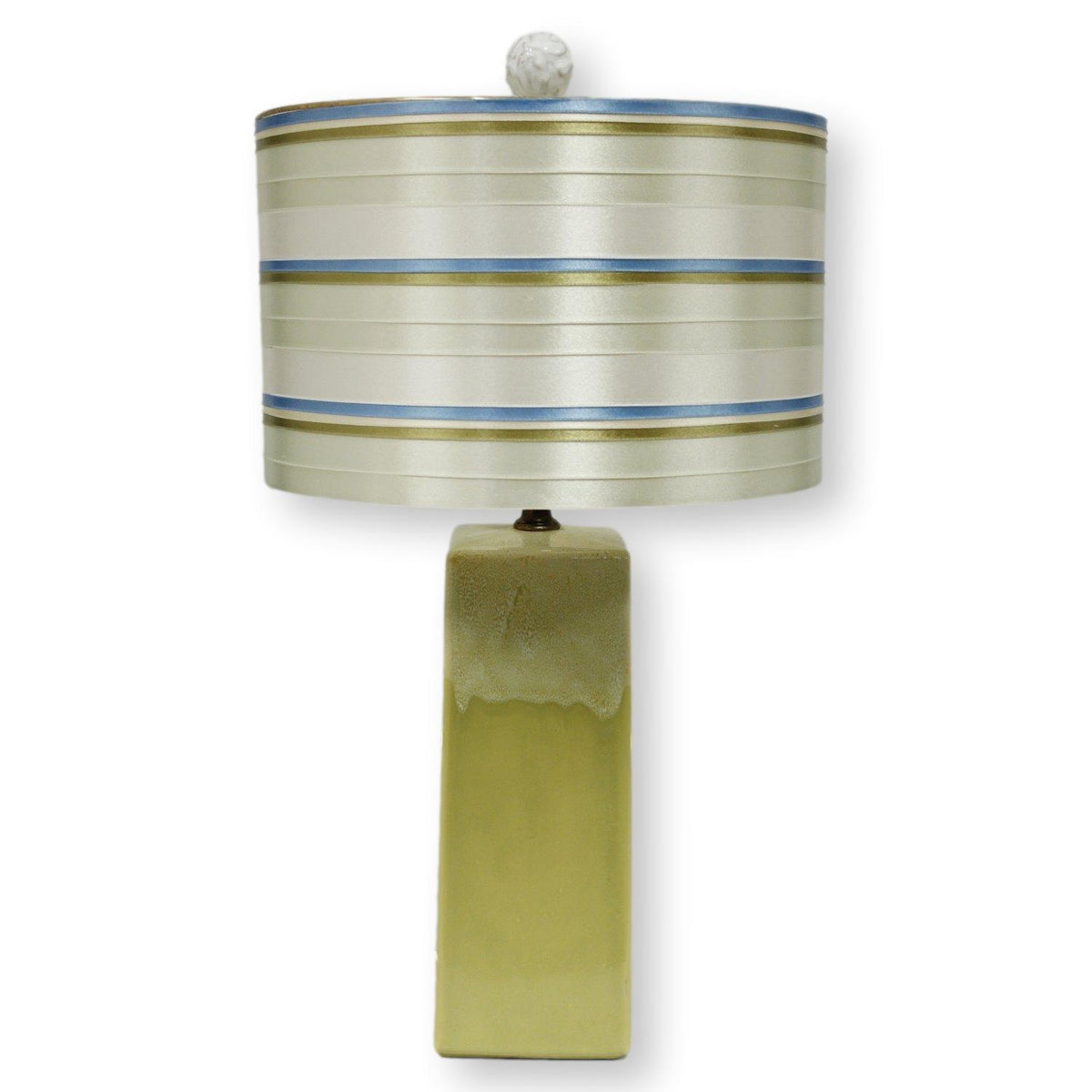Green Ceramic Table Lamp w/Striped Shade