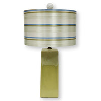 Green Ceramic Table Lamp w/Striped Shade