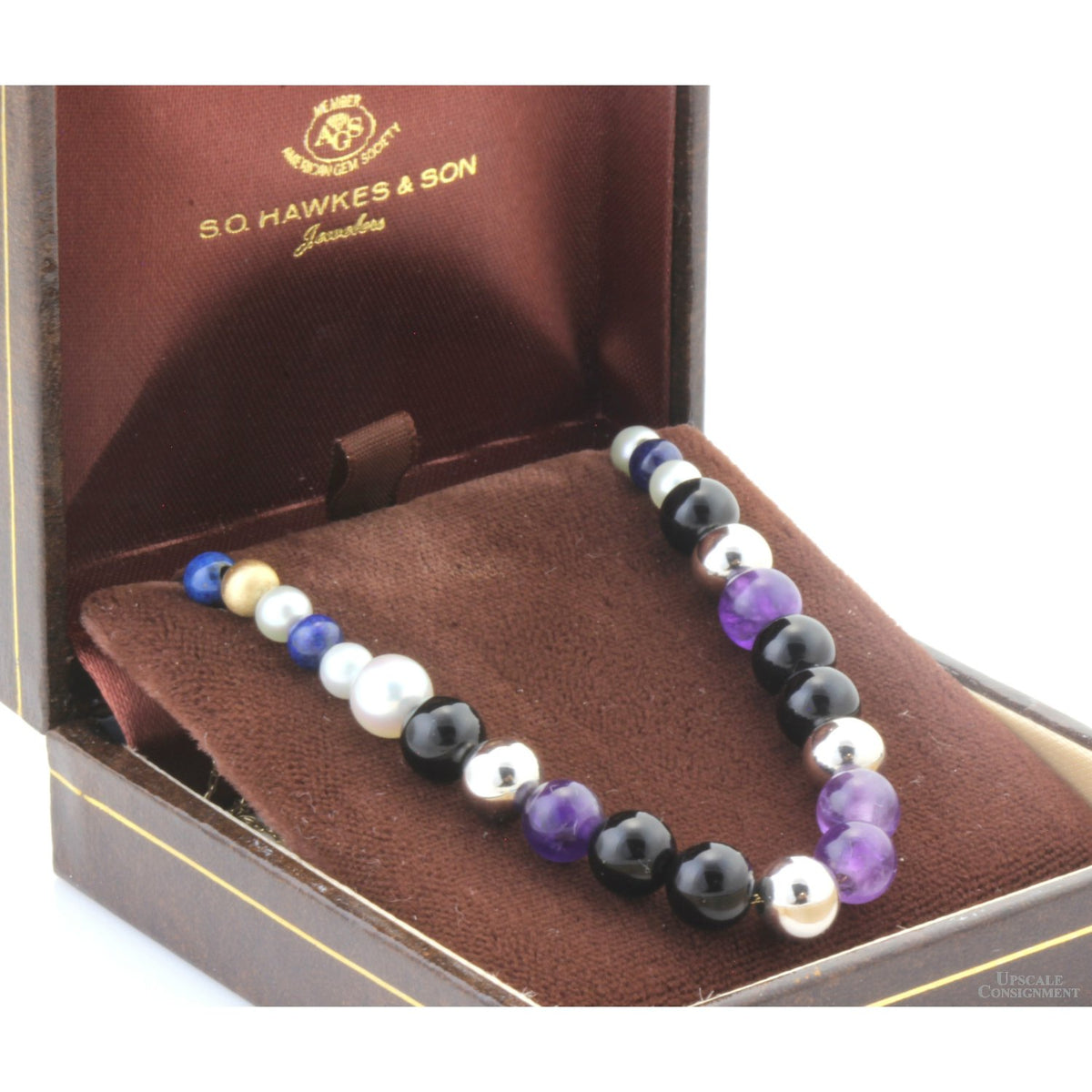 Vintage Gemstone & Pearl Necklace | 14K Gold 18" Chain | Amethyst Lapis Onyx