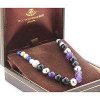 Vintage Gemstone & Pearl Necklace | 14K Gold 18" Chain | Amethyst Lapis Onyx