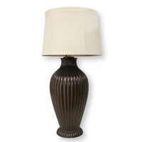 Brown Ribbed Urn Table Lamp w/Cream Shade