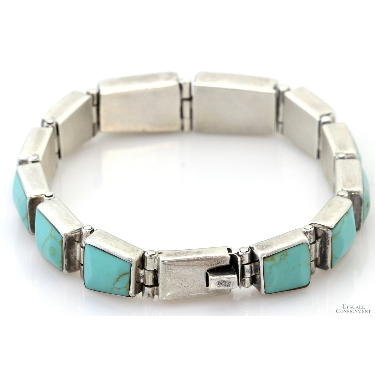 Vintage Mexican 950 Silver Robin's Egg Blue Graduated Turquoise Bracelet