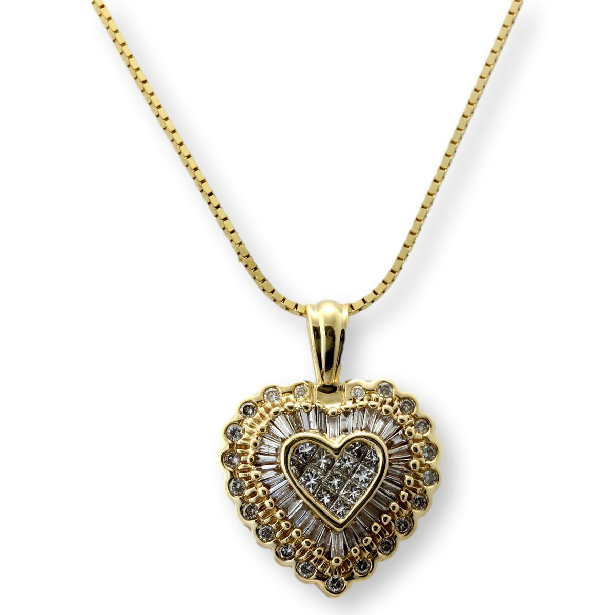 14K Yellow Gold 1.10ctw Diamond Heart Pendant Necklace