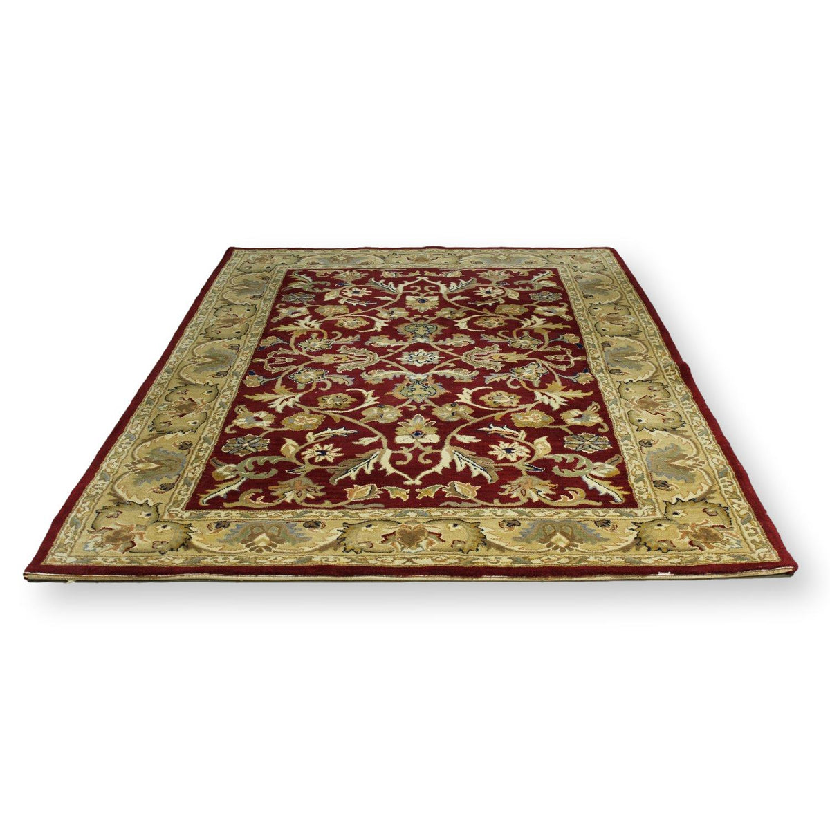 5' 6'' X 8' 6'' Burgundy & Gold Wool Area Rug