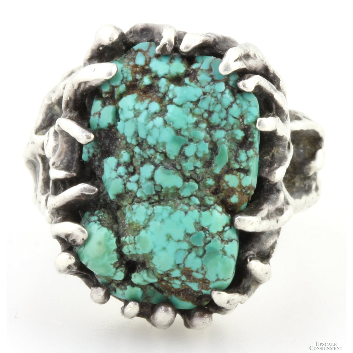 Handcrafted Spiderweb Turquoise Brutalist Sterling Silver Ring