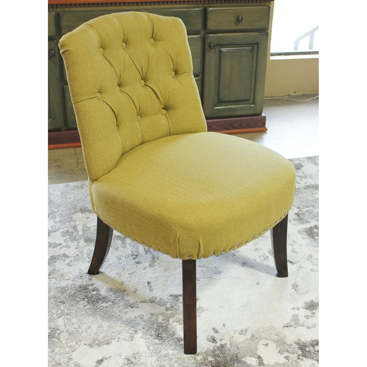 World Market Round Bronze Finish Table w/4 Green Chairs