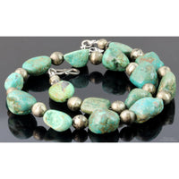 Green-Blue Turquoise Nugget & Silver Navajo Pearl Necklace