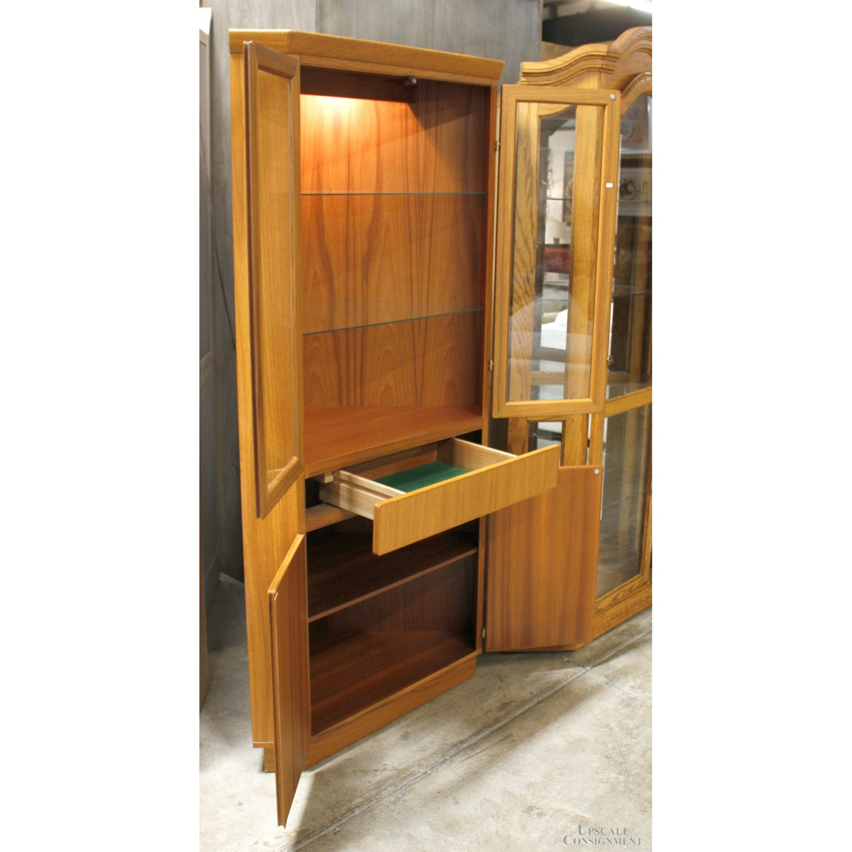 Skovby Lighted Mid-Century Teak Corner Bookcase