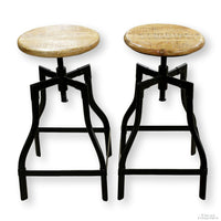 Pair of Adjustable Height Wood & Iron Stools