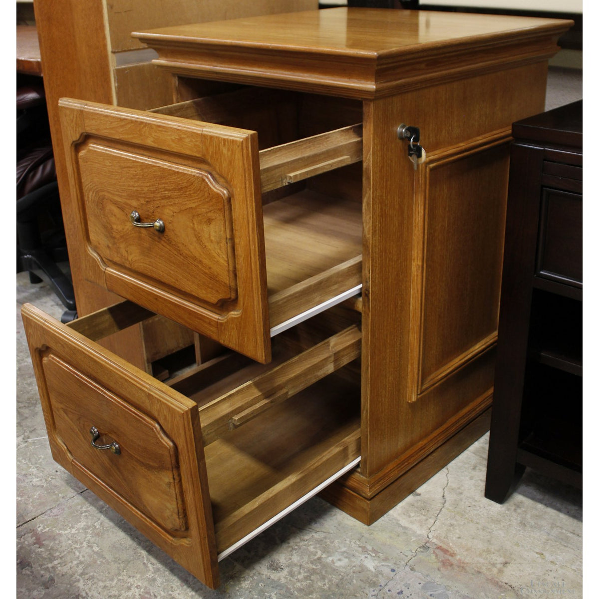 Solid Oak Locking Two Drawer File Cabinet