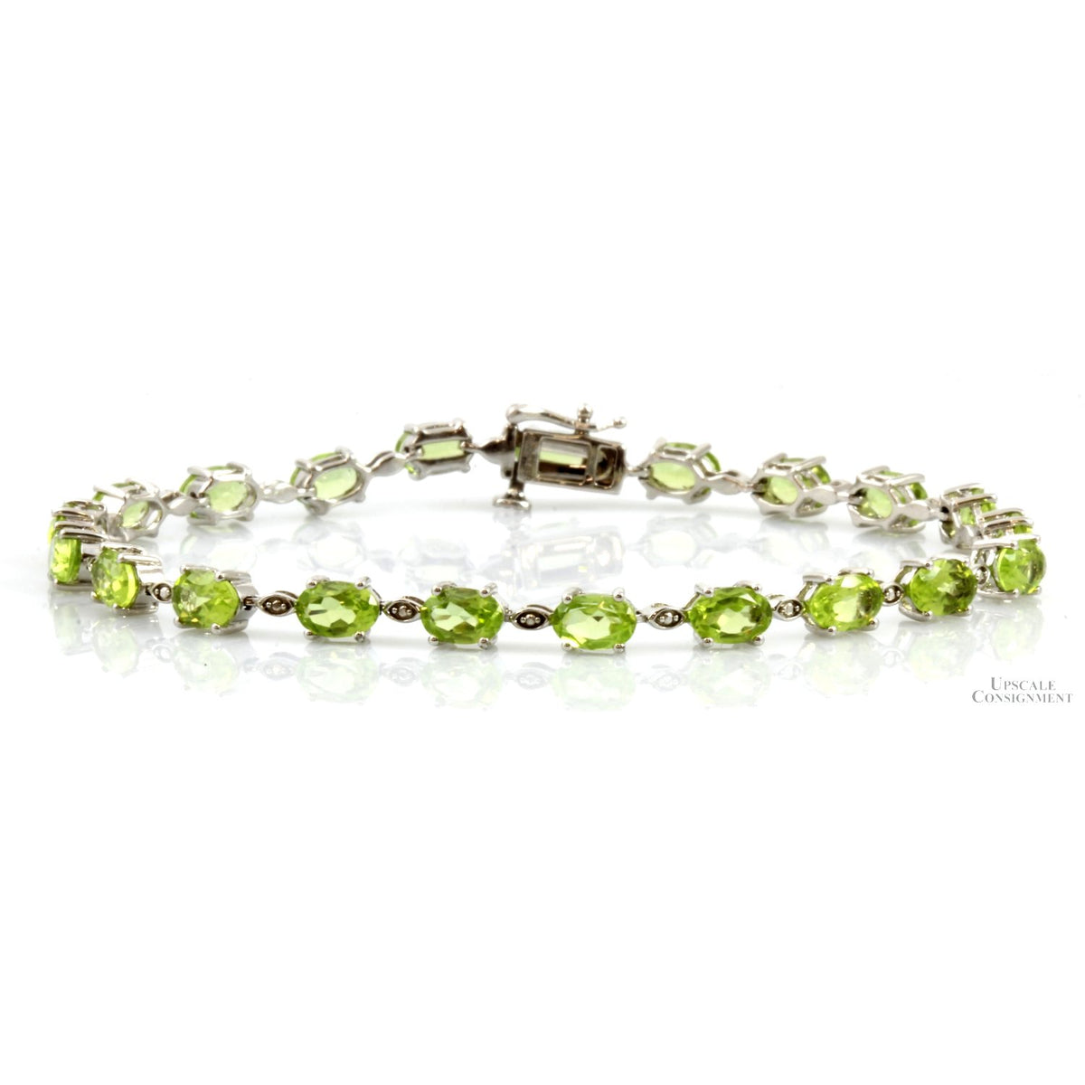 9.24ctw Oval Peridot Gemstone Sterling Silver Line Bracelet